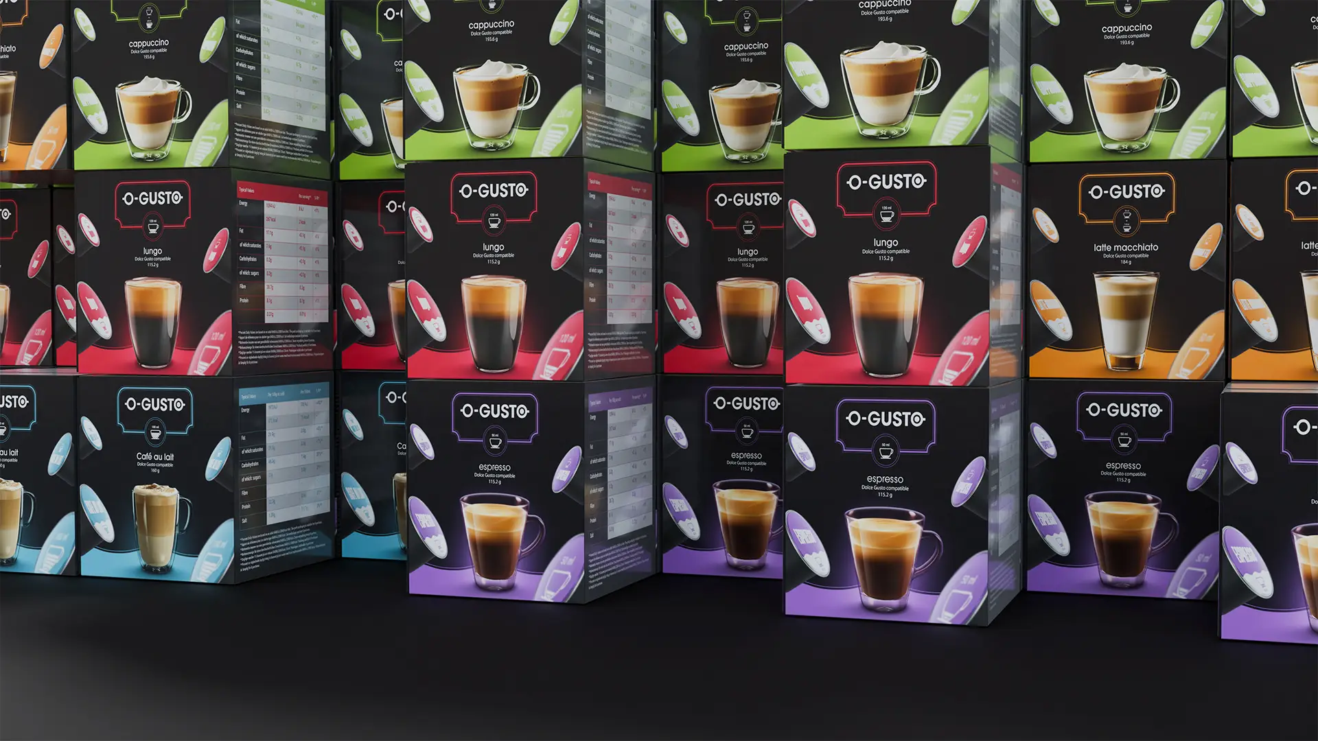 Cantata latte macchiato packaging with color-coded branding